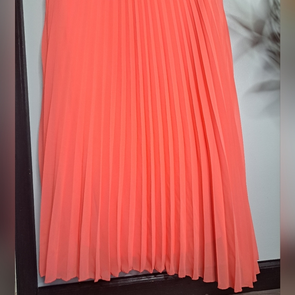 Dress Barn Halter Hardware Neck Pleated Coral Maxi Dress Sz 14 - Picture 10 of 13